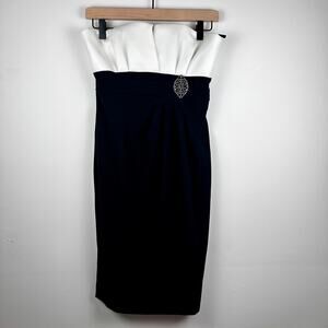 White House Black Market Womens Strapless Bodice Sheath White/Black Mini Dress 2